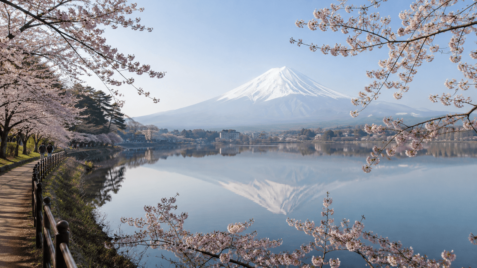 Mount Fuji and cherry blossoms during spring in Japan