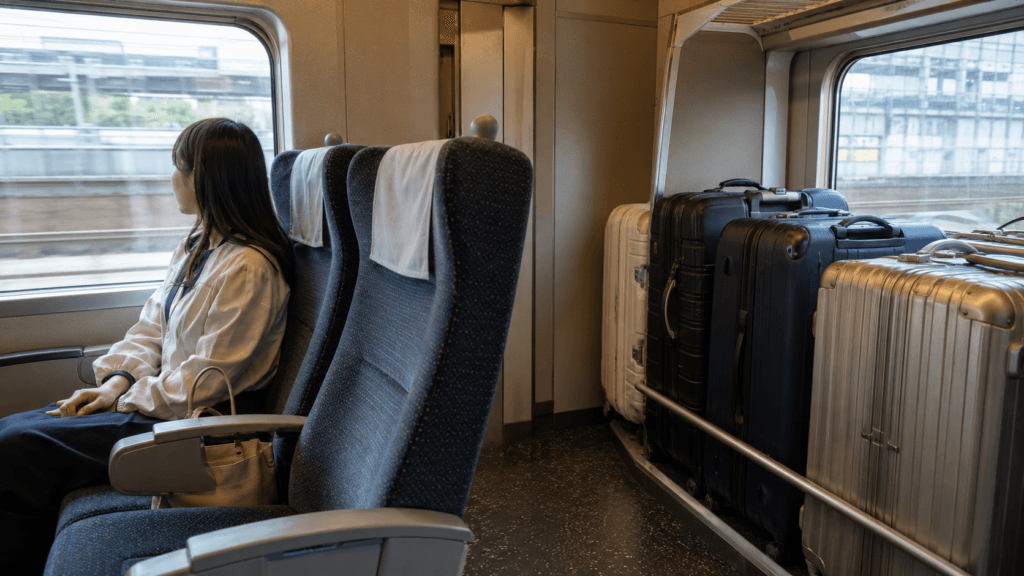 Passenger and luggage storage inside a Narita Express train