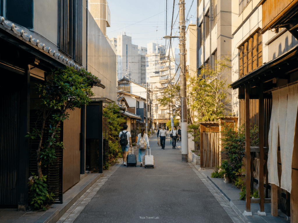 Quiet traditional Tokyo hotel area near Asakusa and Ueno in the morning