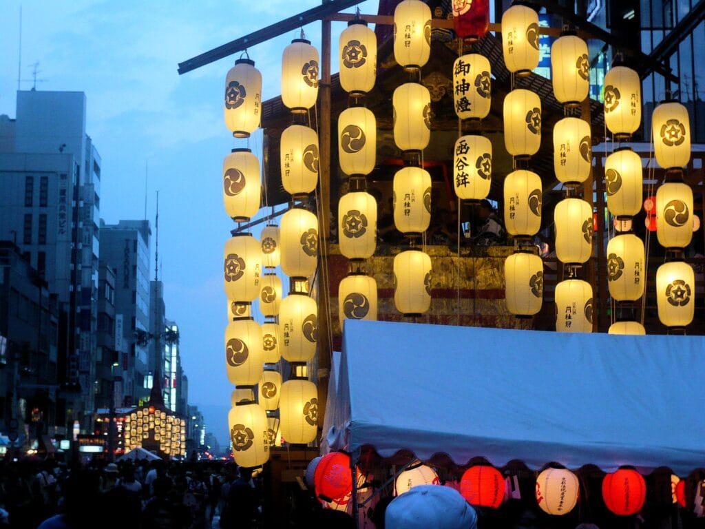 Lanterns on a Gion Matsuri float during Yoiyama in Kyoto on 14 July 2008