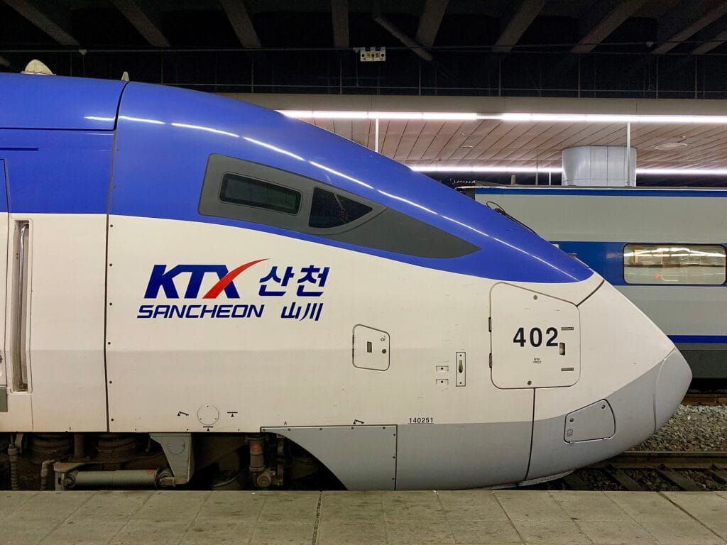 A KTX-Sancheon high-speed train ready for an intercity journey in South Korea