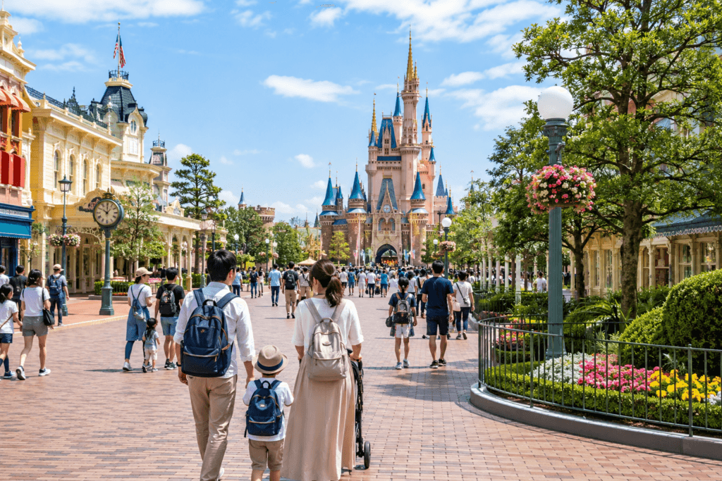 Classic family-friendly theme park near Tokyo with a castle-style backdrop