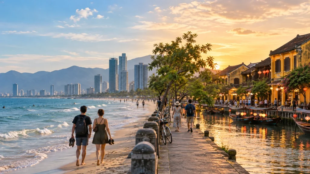 Da Nang beach and Hoi An riverside compared in one central Vietnam travel scene